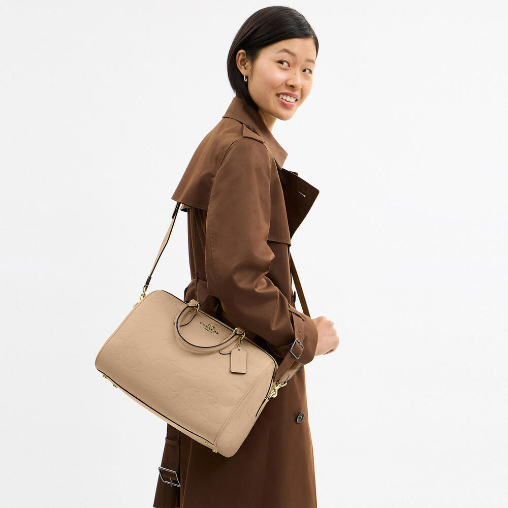 Rowan Large Satchel Bag In Signature Leather (Oat) - Picture 3 of 12